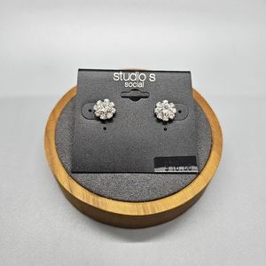 Studio S Social Silver Crystal Flower Earrings